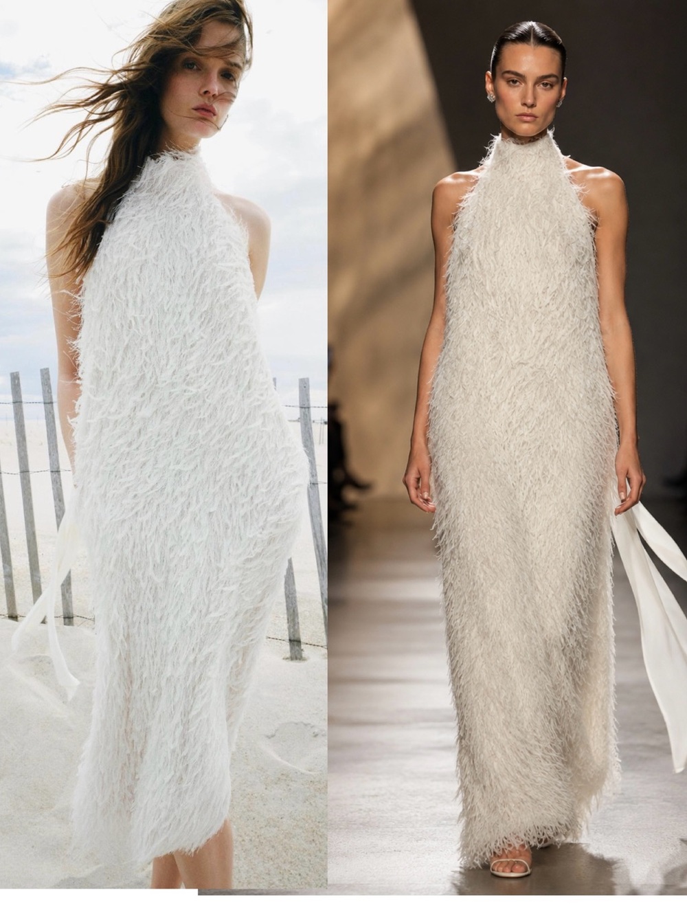 Zara ZW Collection White Feather Fringe Halter Open Back Maxi Dress Sz S NWT